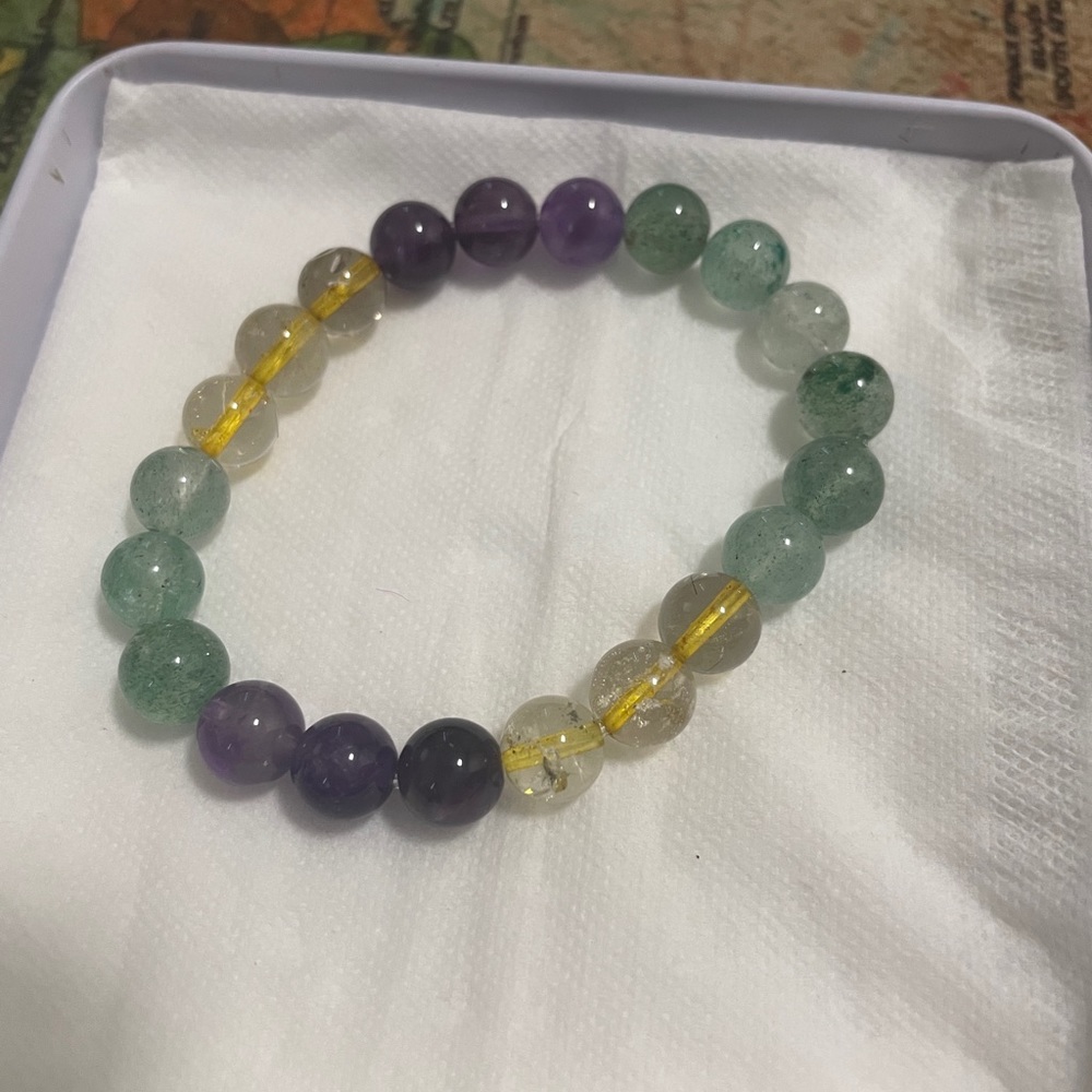 Citrine Amethyst Green Strawberry Quartz Round Beads  bracelet